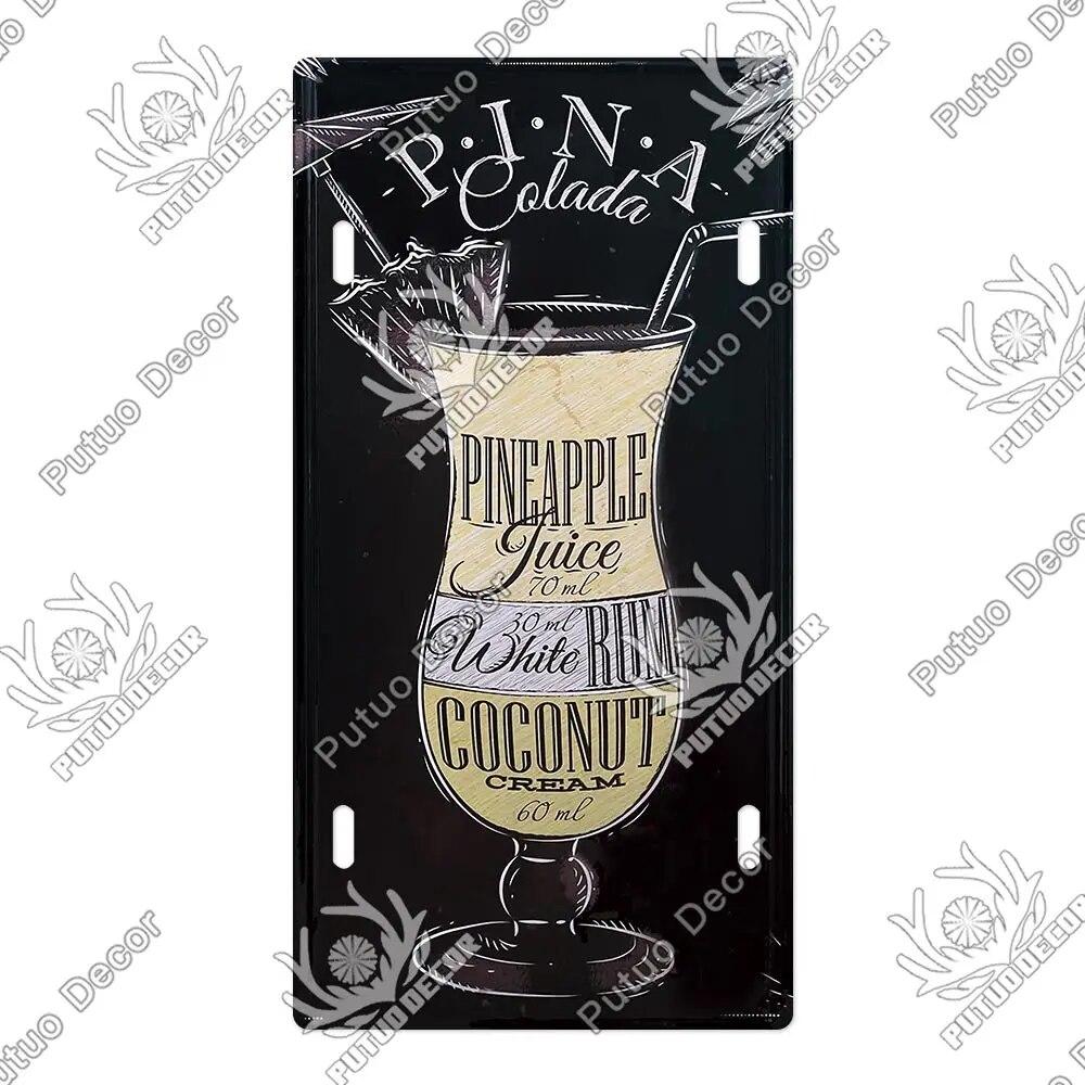 Placa de metal para coquetel Putuo Decor Placa de licença Placa de metal Placa de lata vintage Decoração para Pub Bar Sala de estar Porta Clube Decoração