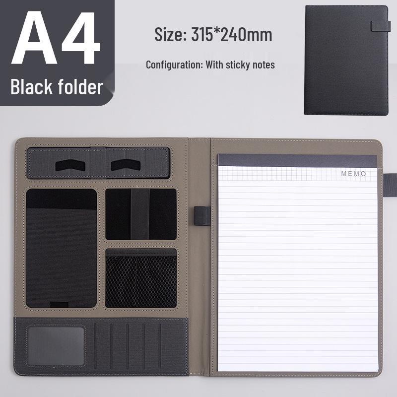 Premium A4 Faux Leather Folder with Magnetic Buckle & Document Clip for Business Meetings