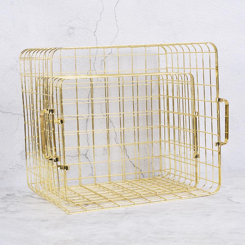 Rose Gold Large Iron Art Storage Basket with Handle - Desktop and Kitchen Organizer