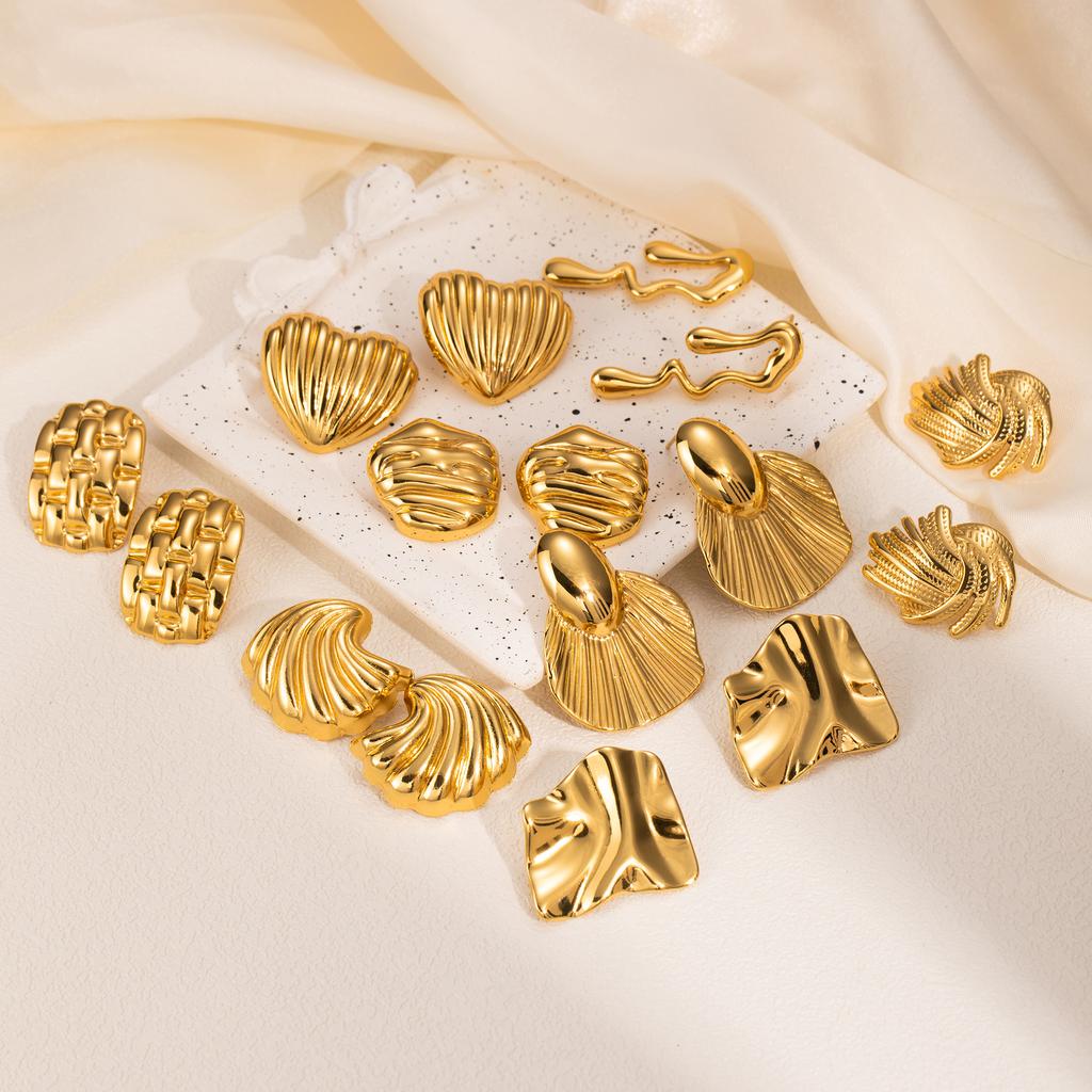 Vintage Gold Color Irregular Geometric Earrings For Women Stainless Steel Ginkgo Leaf Love Heart Shaped Earring Party Jewelry