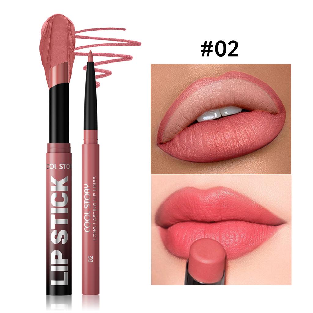 Waterproof Lasting Matte Velvet Lip Gloss Lip Liner Set 2pcs/set Lipliner Pen and Lip Gloss Combination Set Lips Contour Makeup