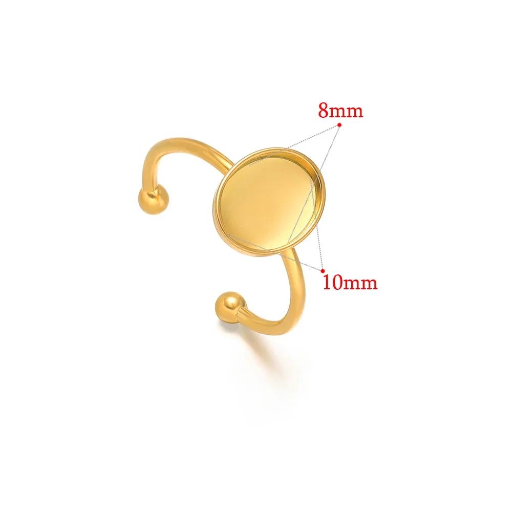 10pcs Adjustable Stainless Steel Open Ring Settings Blank Base Bezel Cabochons Rings for DIY Jewelry Making Finger Accessories