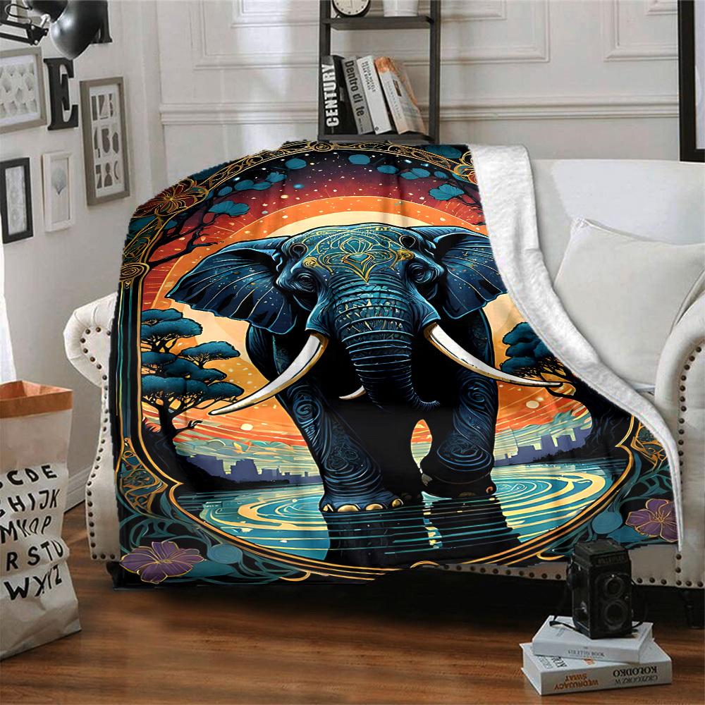 1pc Elephant Art Print Blanket Lightweight Blanket Throw Blanket For Sofa, Bed, Travel, Camping, Livingroom, Office, Couch, Chair Yy251010028