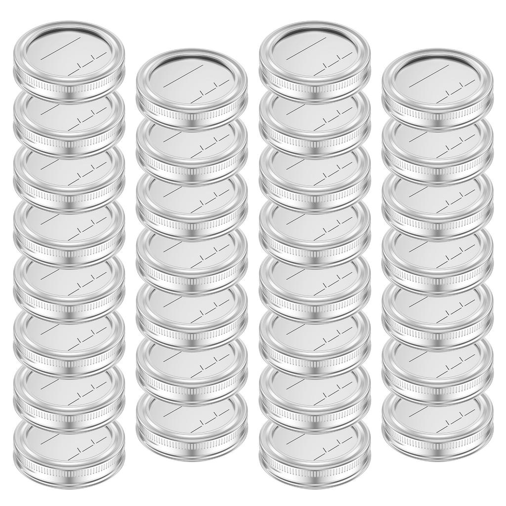 30Pcs Mason Jar Lids with Date Food Seal Cap Canning Lids with Rings Regular Mouth Metal Sealing Canning Lids Sliver Golden