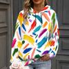 Women Plus Size Colorful Brush Print Long Sleeve Kangaroo Pocket Drawstring Hoodie