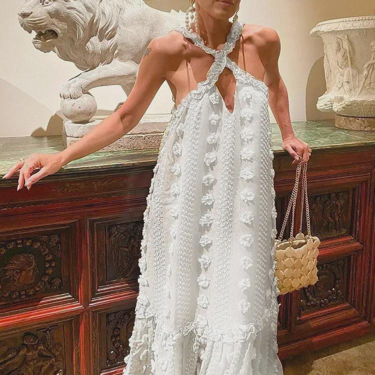 2024 Frühjahr/Sommer Europäischen und Amerikanischen Reine Farbe 3D Blume Bodenlangen Kuchen Neckholder Rock