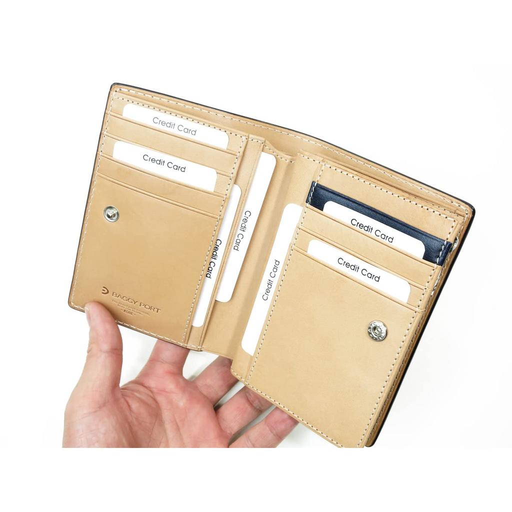 Baggy Port Half Wallet, Indigo-Dyed Leather with Paisley Embossed Pattern, Men's and Women's Unisex Bifold Wallet ZYS-196 (Dark Blue)