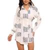 European and American Women's Sexy Mini Letter Print Casual Button-down Long-sleeved V-neck Waist Shirt