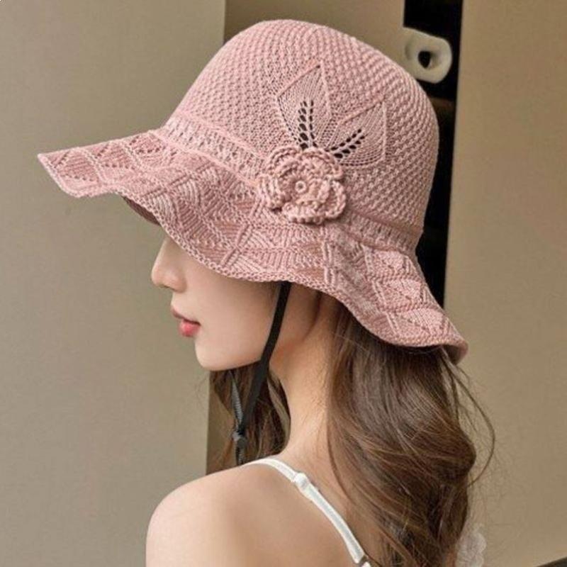Sun Protection Flower Straw Hat Hollow Breathable Basin Cap Women Visors For Outdoor Travel Beach