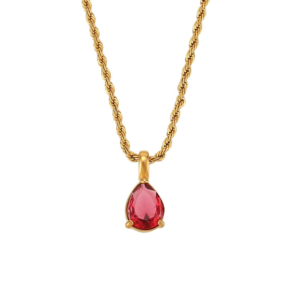Rz Vintage Non-Tarnish Snake Chain Cross Water Drop Pendant Necklace Stainless Steel 18K Gold Plated Birthstone Women's