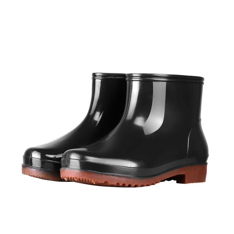 Fashion men's low-top short tube thickened non-slip waterproof rain shoes solid color water shoes professional labor insurance shoes