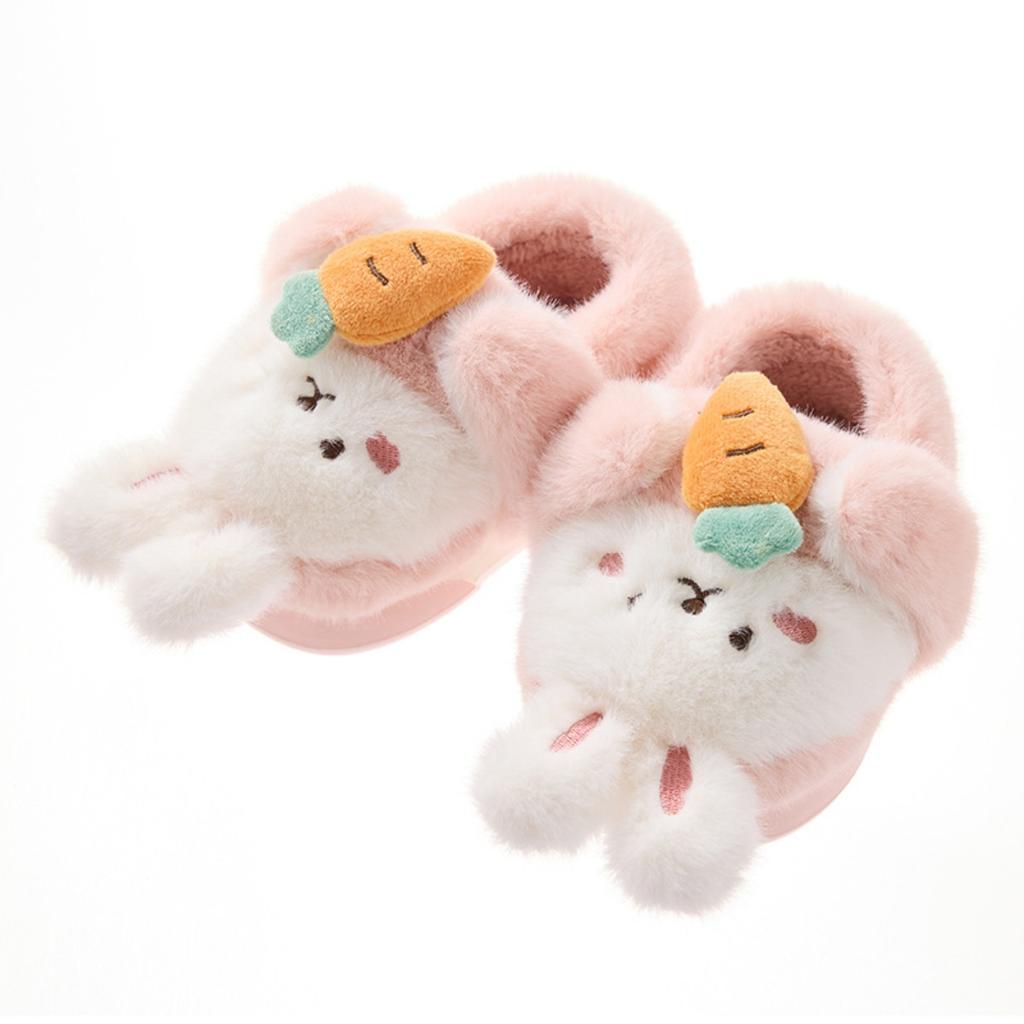 Children's Cotton Slippers In Winter Cartoon Cute Girl Plush Three-dimensional Rabbit, Children's Kindergarten Bag and Slippers
