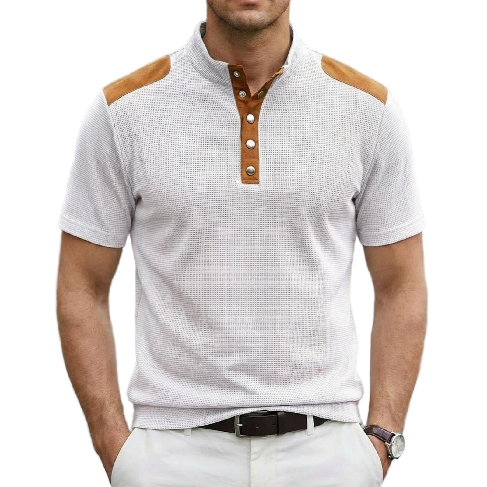 

Men s Casual -Weave Collared Color-Blocked Lightweight Breathable Short-Sleeve Top XL білий
