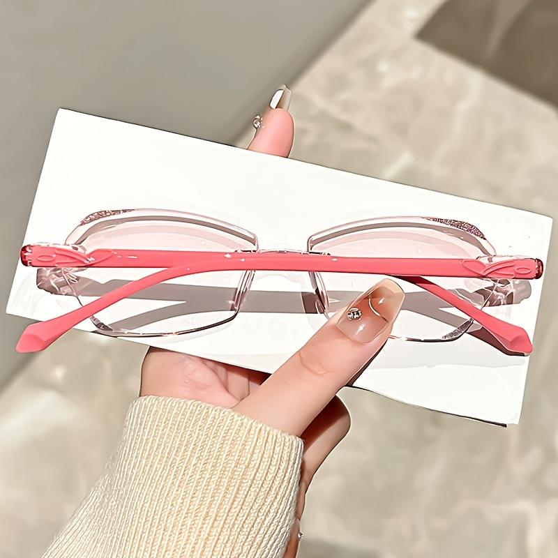 Rimless Vintage Style Eye Glasses With Rhinestone Embellishments - Lightweight Geometric PC Lenses & Frame Elegantly Cut Design