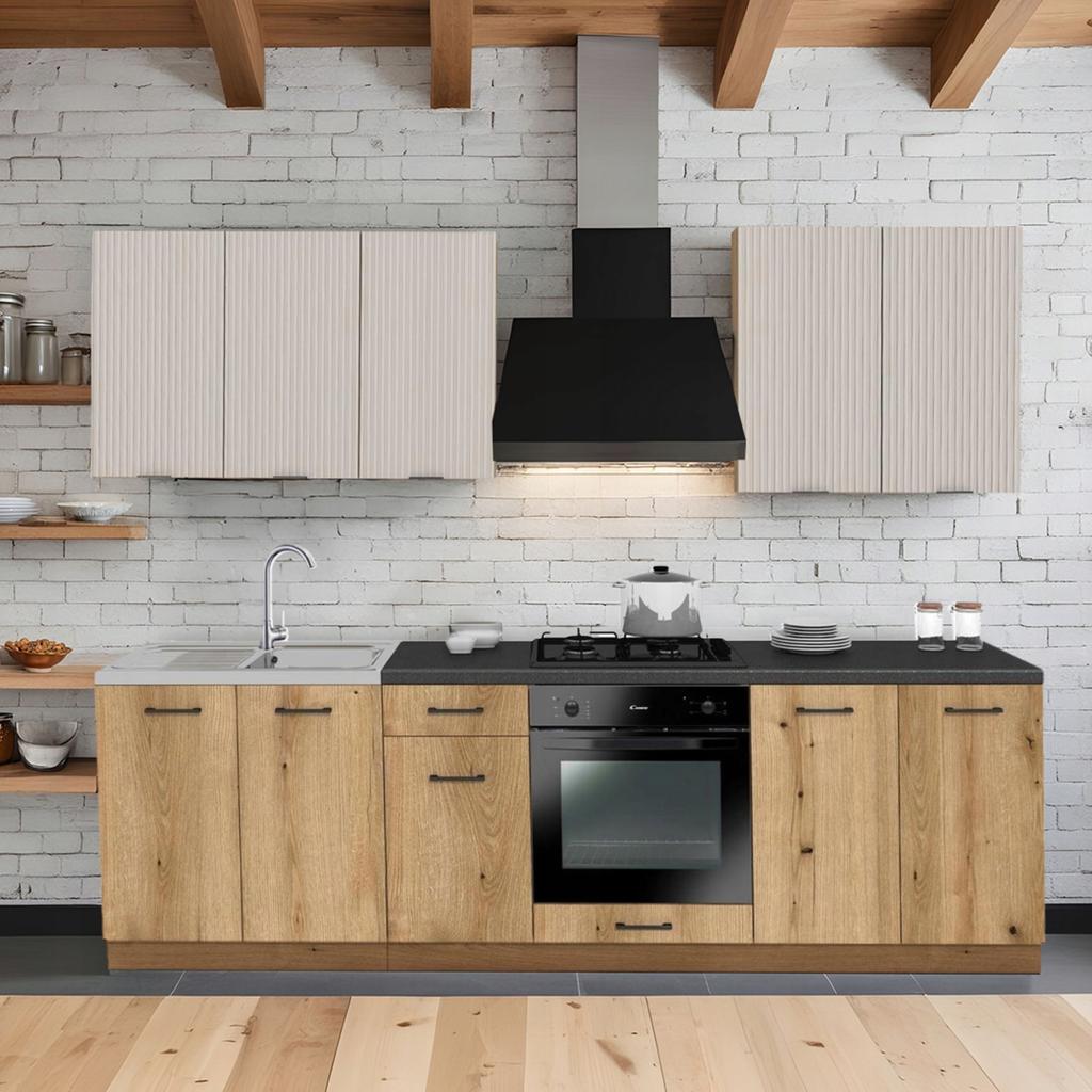 Upper Kitchen Cabinet 60/72 Vigo Body White Front Grooved Cashmere Matte