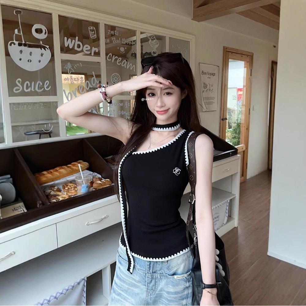 

2025 Women s Black Slim Off-Shoulder Sleeveless Vest - Summer Fashion Extra Large