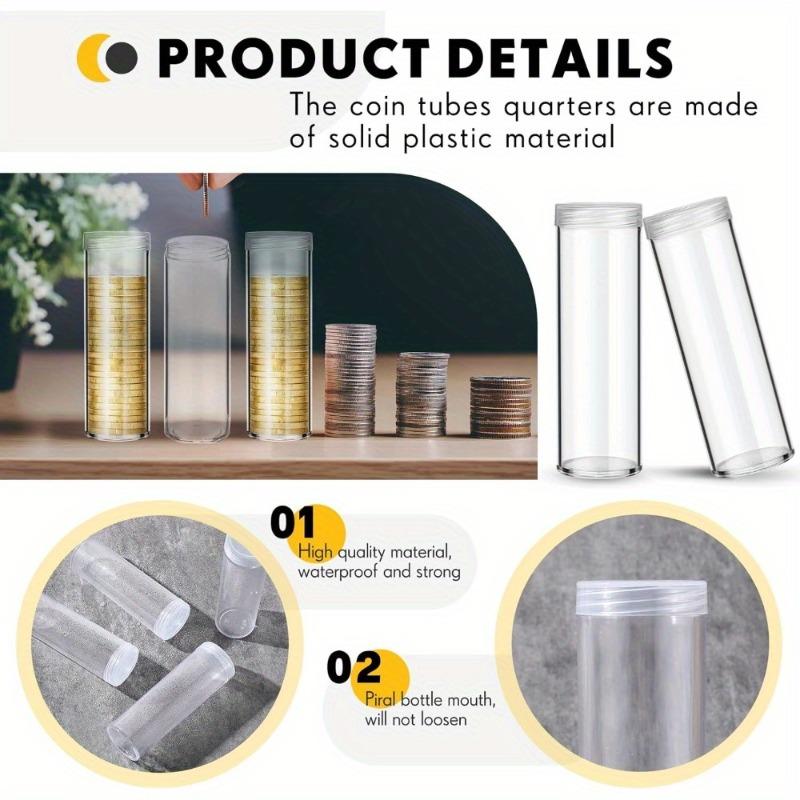 20pcs Clear Coin Storage Tubes with Airtight Screw Cap Heavy-Duty Transparent Organizer Tube Crushproof Dustproof Coin Organizer