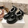Fashion Beaded Mary Jane Shoes Women's High Heels Spring and Autumn Outfit Round-toe Jk Uniform Platform Shpes