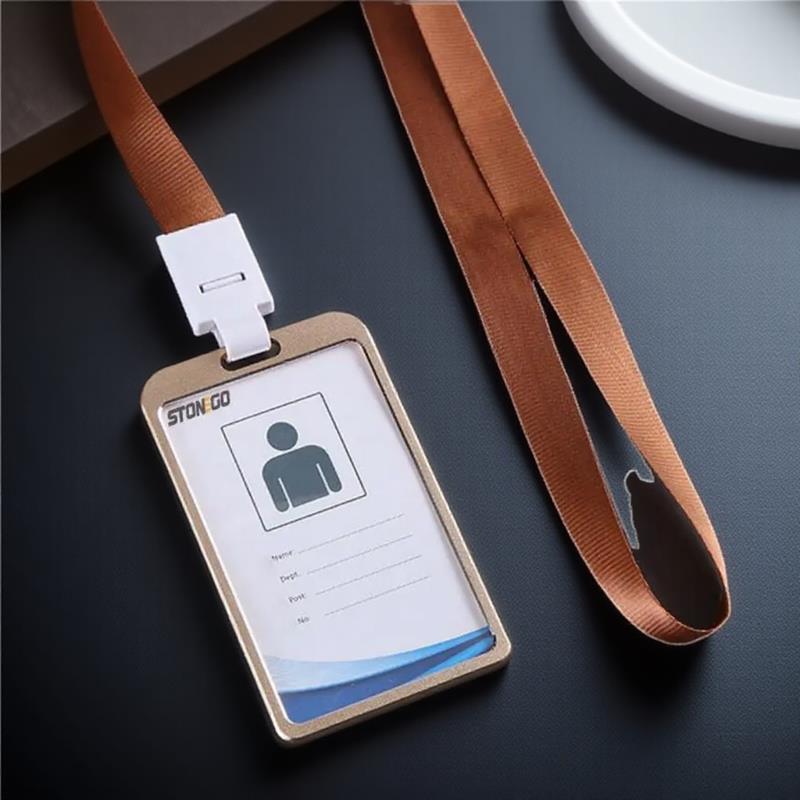 Vertical ID Name Card Case Aluminum Alloy Business Card Badge Holder Lanyard Strap Office SuppliesGood product