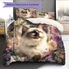 Ragdoll Cat and Fresh Flowers Pattern Bedding Home Decoration Birthday Gift (1 * Duvet Cover + 2 * Pillowcase, Without Core)