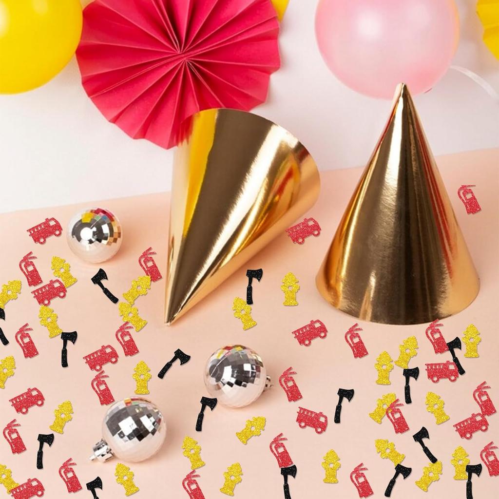 120 Fire Truck Confetti, Firefighter Table Confetti, Red Glitter Fire Truck Cut Outs, Firefighter Paper Scatters for Fireman Birthday/Baby Shower