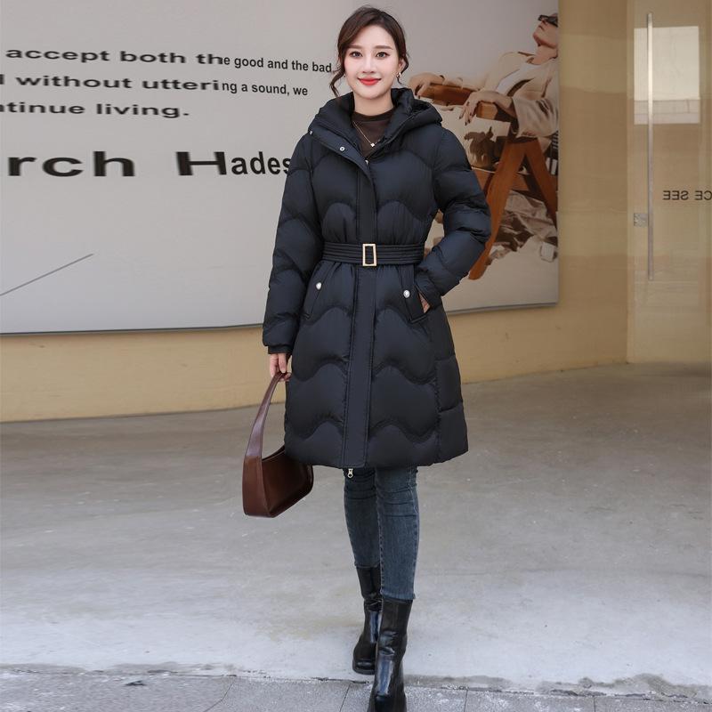 

Women s Mid-Length Slim Winter Cotton Coat - Fashionable Slimming Casual Chic Thickened Outerwear. L [Recommended 90-110 lbs] хаки