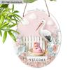 2D Flat Aluminium Welcome Sign with Pink Flowers Pattern - Charming Decorative Sign & Plaque - Ideal for Wall Decoration - No Electricity Needed