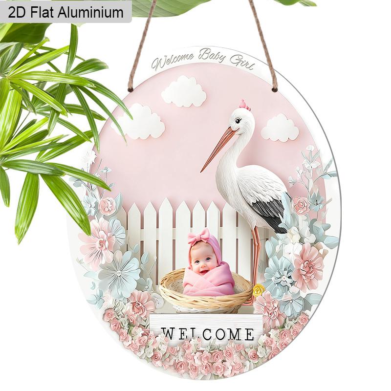2D Flat Aluminium Welcome Sign with Pink Flowers Pattern - Charming Decorative Sign & Plaque - Ideal for Wall Decoration - No Electricity Needed