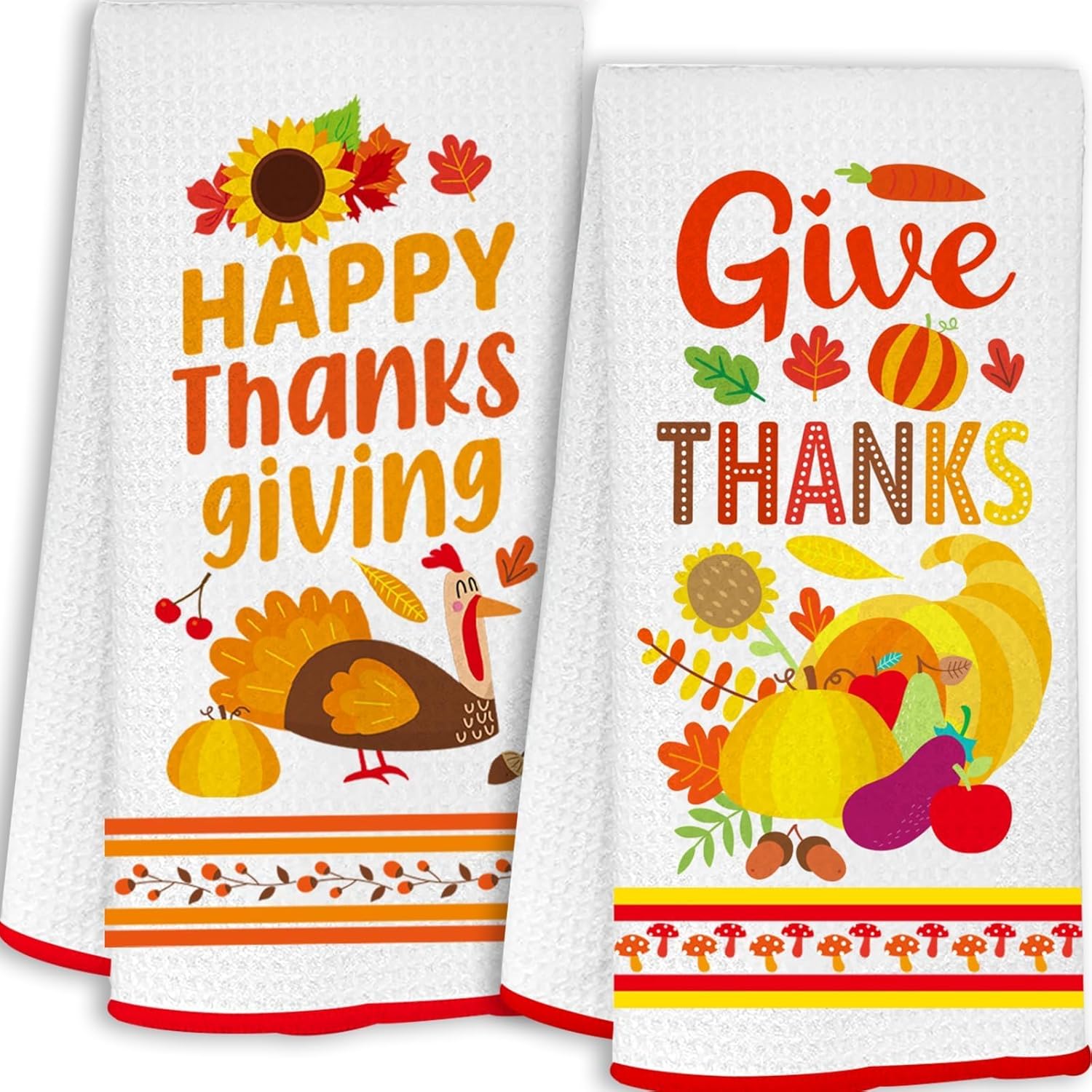 Fancy Land Thanksgiving Kitchen Towels Set for Dish Drying 2 Pcs Turkey Pumpkin Bathroom Hand Towel Indoor Decorations
