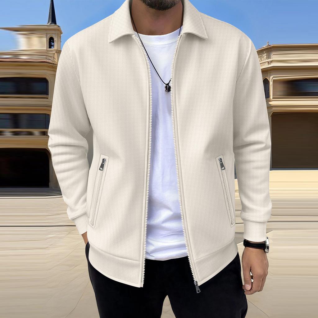 Men's Casual Oversized Solid-Color Pocket Zipper Long-Sleeve Jacket