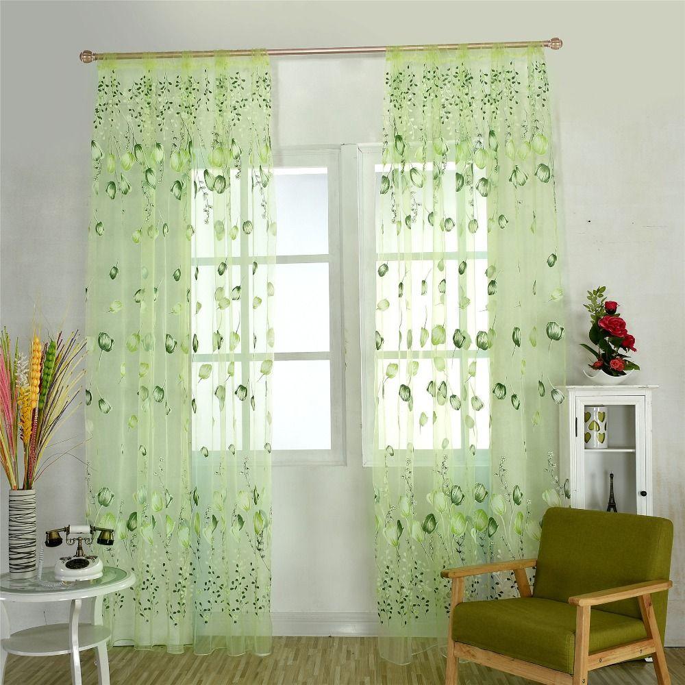 

Living Room Flower Home Decoration Tulip Pattern Window Drapes Tulle Curtain Sheer Curtains