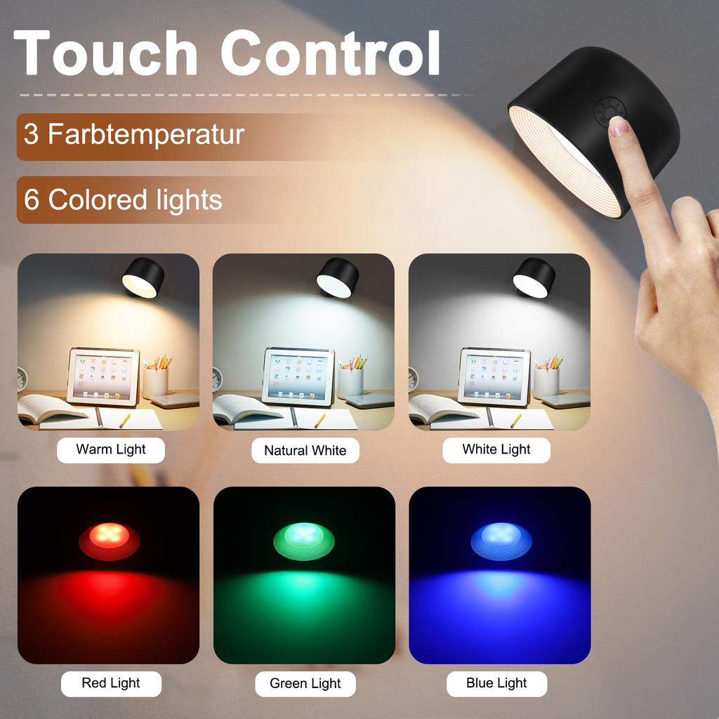 LED Wandleuchten mit Fernbedienung Kabellose Magnetische Wandleuchten RGB Dimmbar USB Wiederaufladbar für Schlafzimmer Nachttischbeleuchtung