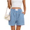 Women's Summer Casual Plaid Pocket Shorts Boxers Beach Pants Shorts