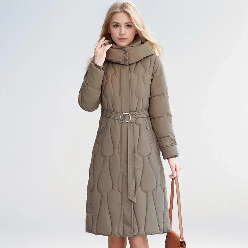 Parka lungă de iarnă pentru femei, buzunare groase, caldă, cu glugă, din bumbac, jachete puf largi, pardesiu de zăpadă rezistent la vânt