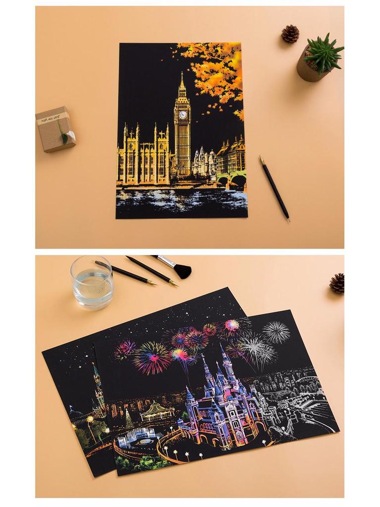 Colorful City Night Scratch Painting Set: DIY Gift for Friends