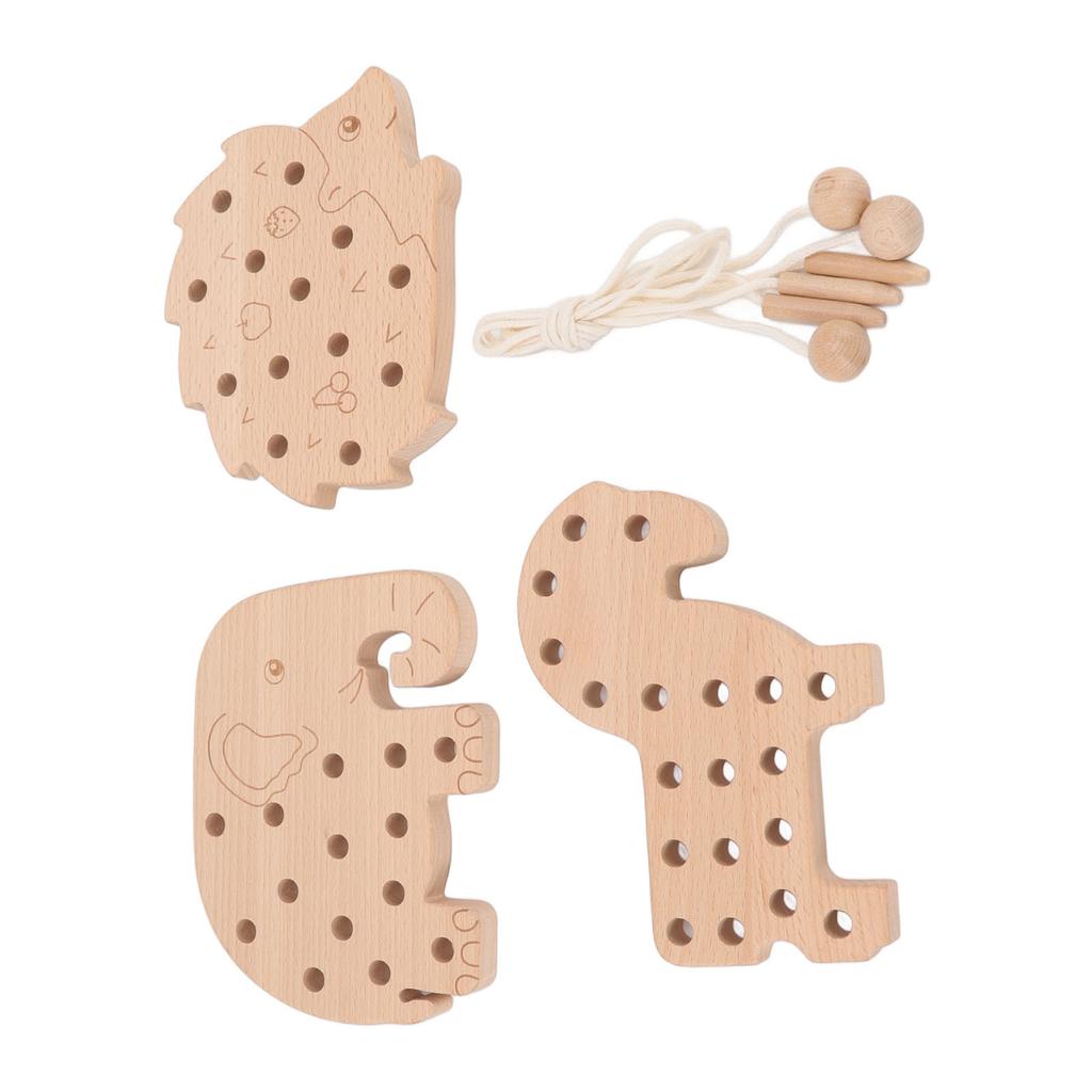 Ahşap İp Geçirme Oyuncak Hayvan Stil Sabır İnce Motor Becerisi Mantıksal Güvenli Yürümeye Başlayan Çocuklar için İp Geçirme Oyuncak