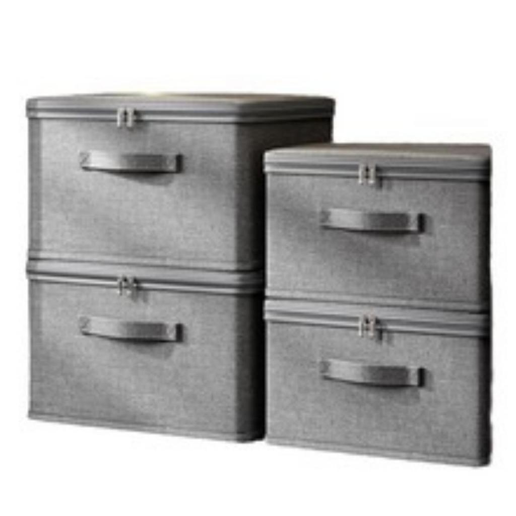 Large Foldable Storage Box In Modern Grey with Lid and Handles