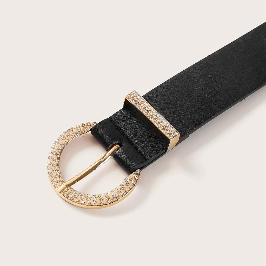 New Buckle Ring Diamond Buckle Black Fresh Sweet Belt Simple Fashionable Versatile Belt