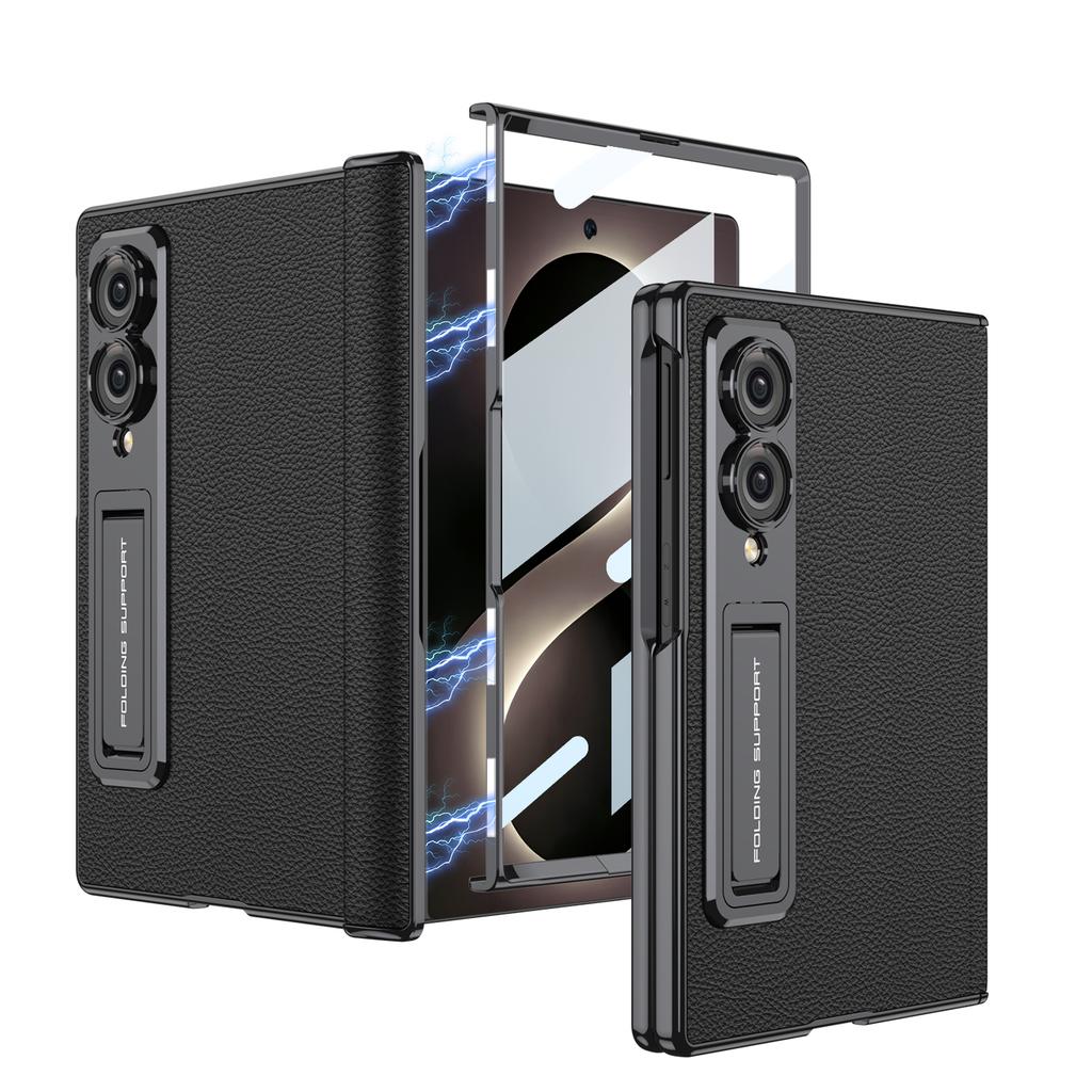 For Samsung Galaxy Z Fold 8 Wide Case Skin-Friendly Matte Leather Bracket with Tempered Film Shockproof Back Cover Accessories