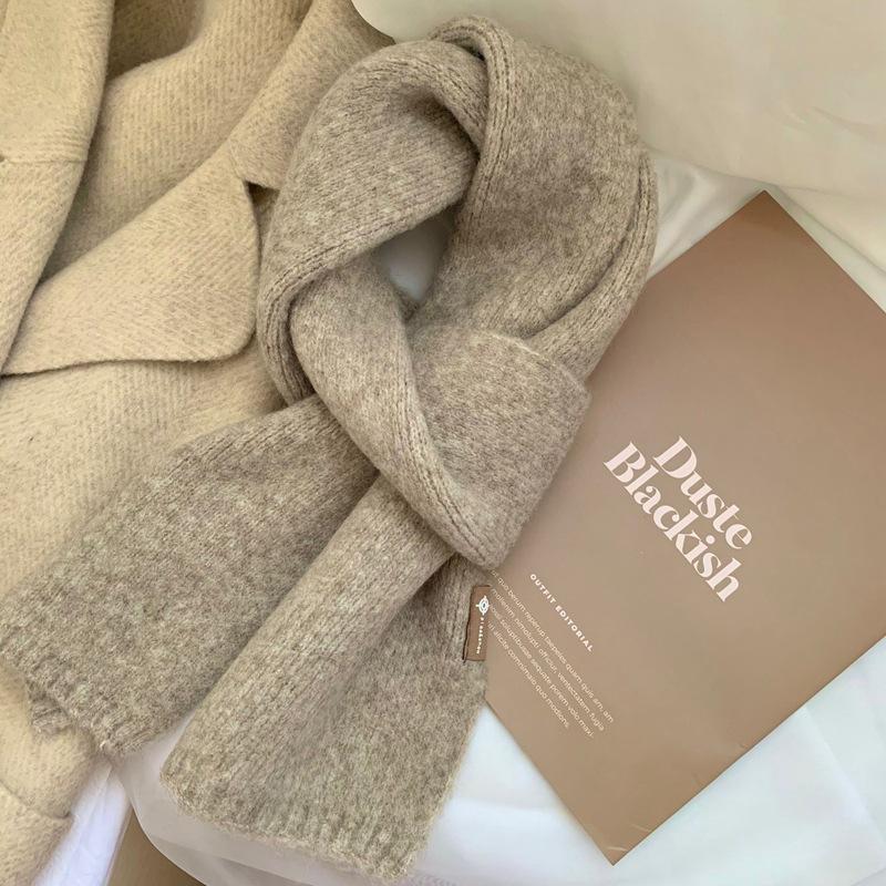 Premium Korean ins soft waxy milk tea color scarf women's winter versatile imitation cashmere fluffy beige small scarf