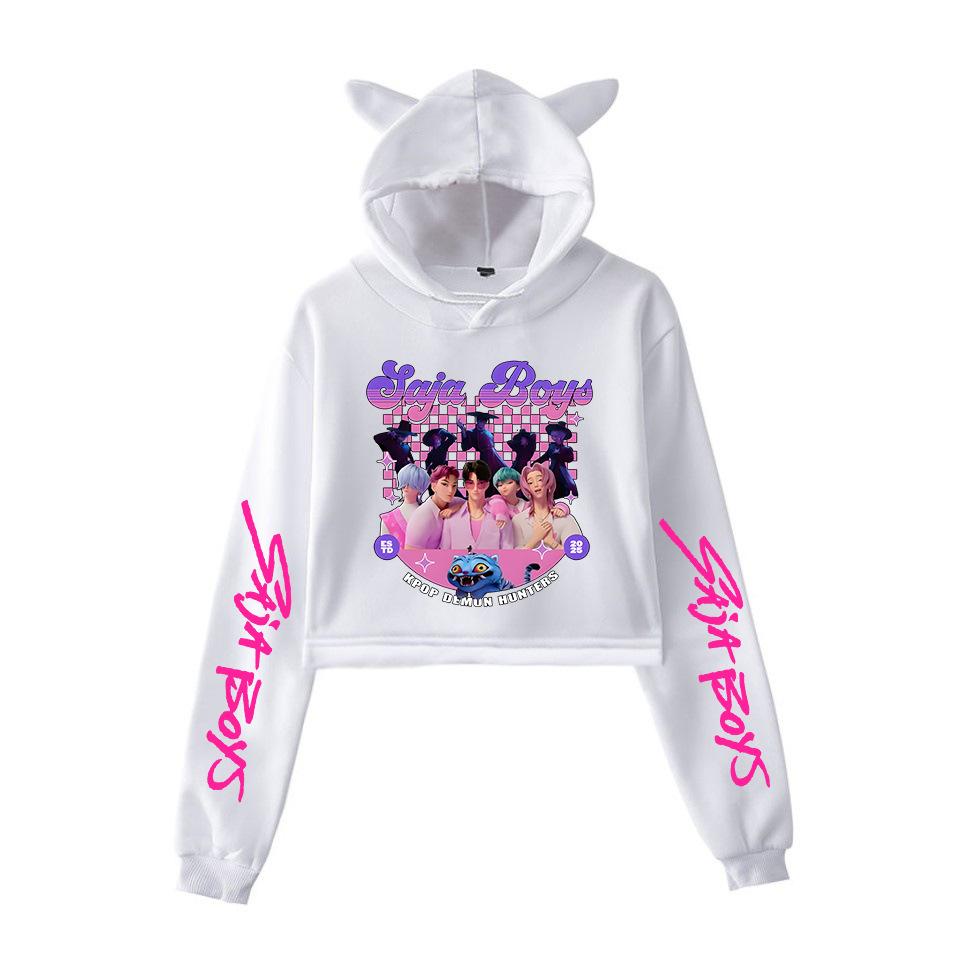 KPop Demon Hunters Ταινία Χαρακτήρες Φούτερ με Κουκούλα Γυναικεία Αυτιά Γάτας Μακρυμάνικο Crop Tops Κορίτσια Μόδα Φούτερ Δώρο για Φανς Ρούχα Κοριτσιών