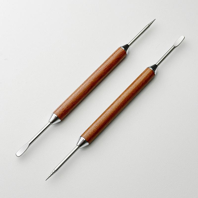 Pear Wood Coffee Latte Art Needle with Stainless Steel Hook for Milk Foam Drawing