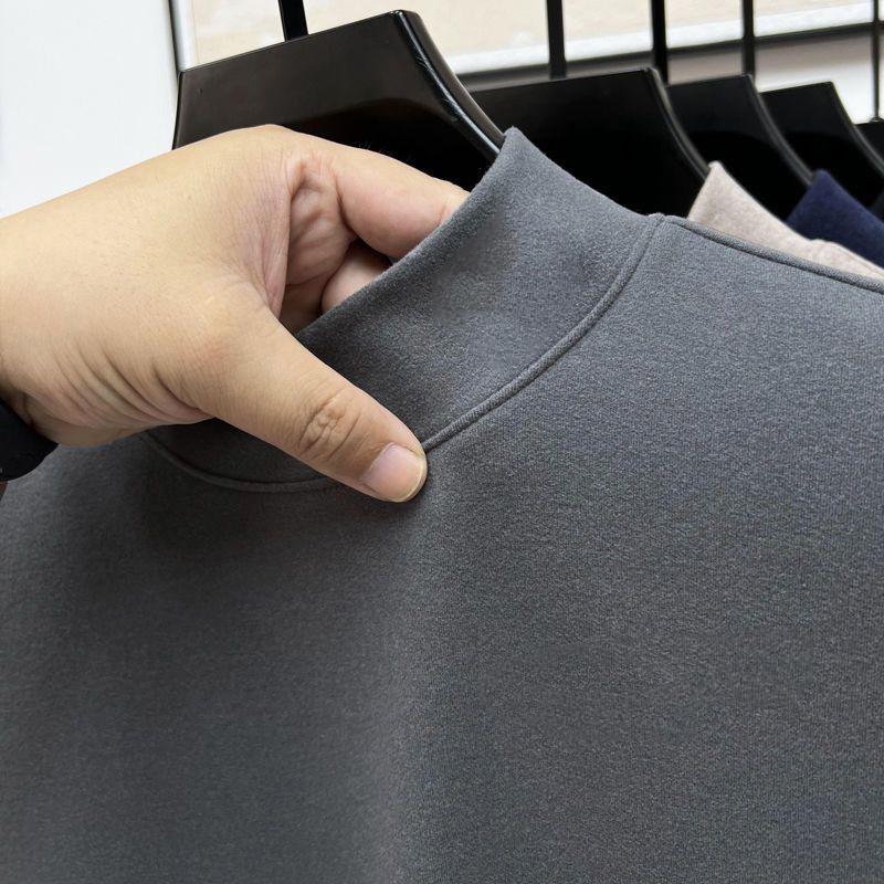 Men's Double-Sided German Velvet Long-Sleeve T-Shirt with Half-High Collar - Warm, Thick Autumn/Winter Base Layer