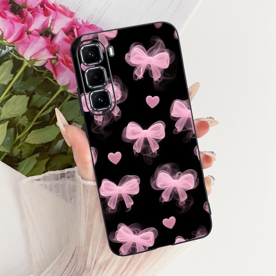 For Infinix Hot 50 Pro+ 50Pro 4G Cute Flower Butterfly Cat Case For Infinix Hot50 Pro Plus 4G Black Silicone Soft Phone Cases