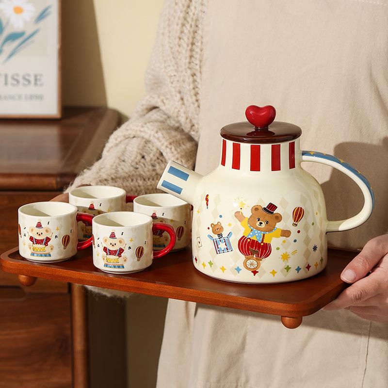 Set Teiera Bollitore Acqua Fredda Circo Alto Valore Regalo Cartone Animato con Vassoio Bollitore in Ceramica Tazza Souvenir