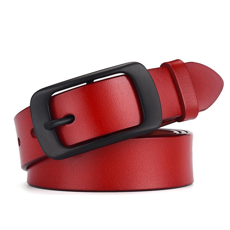 Fused Black Pin Buckle Pure Cowhide Belt Retro Leather Wide Belt Casual Simple Jeans Belt