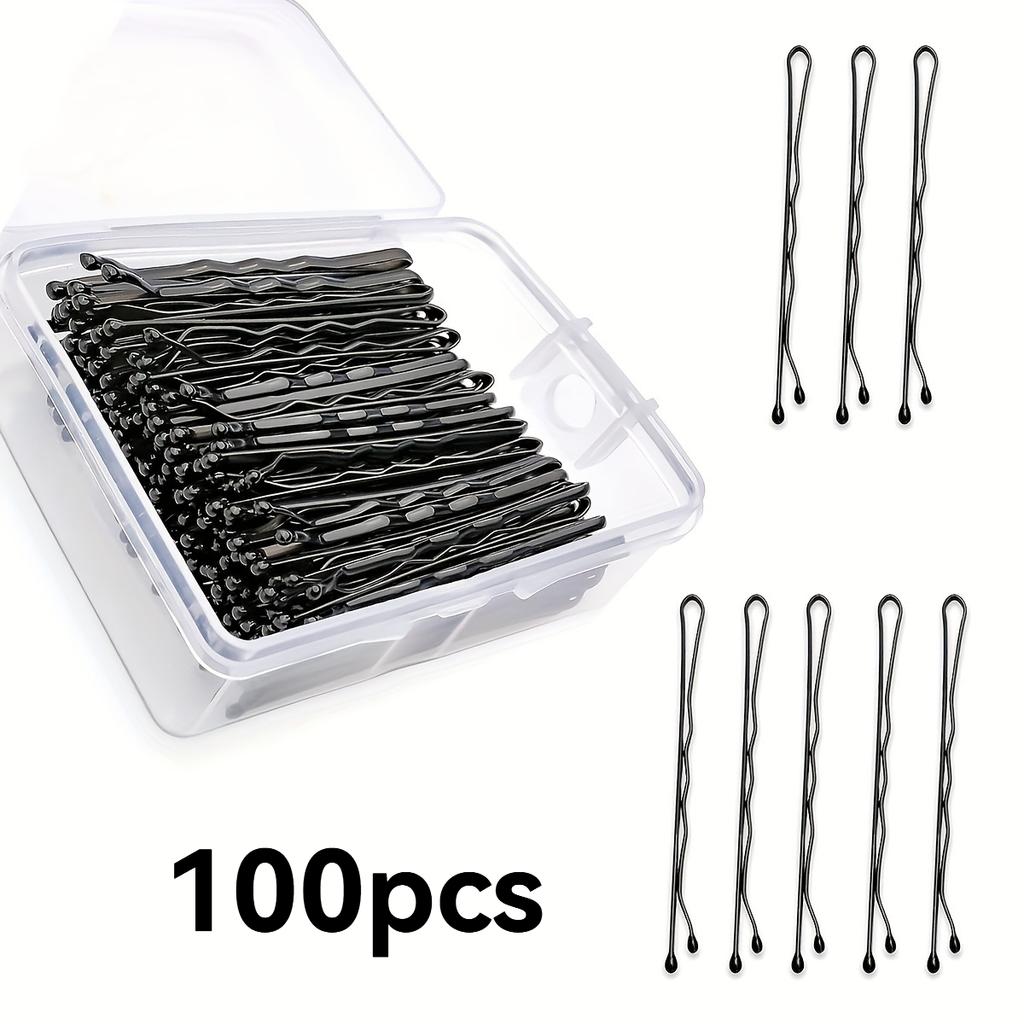 100pcs Black Straight Line Hair Clip U-shaped Needle Lady Coffee Hairpins Curly Wavy Grips Women Pins Styling Hair Accessories
