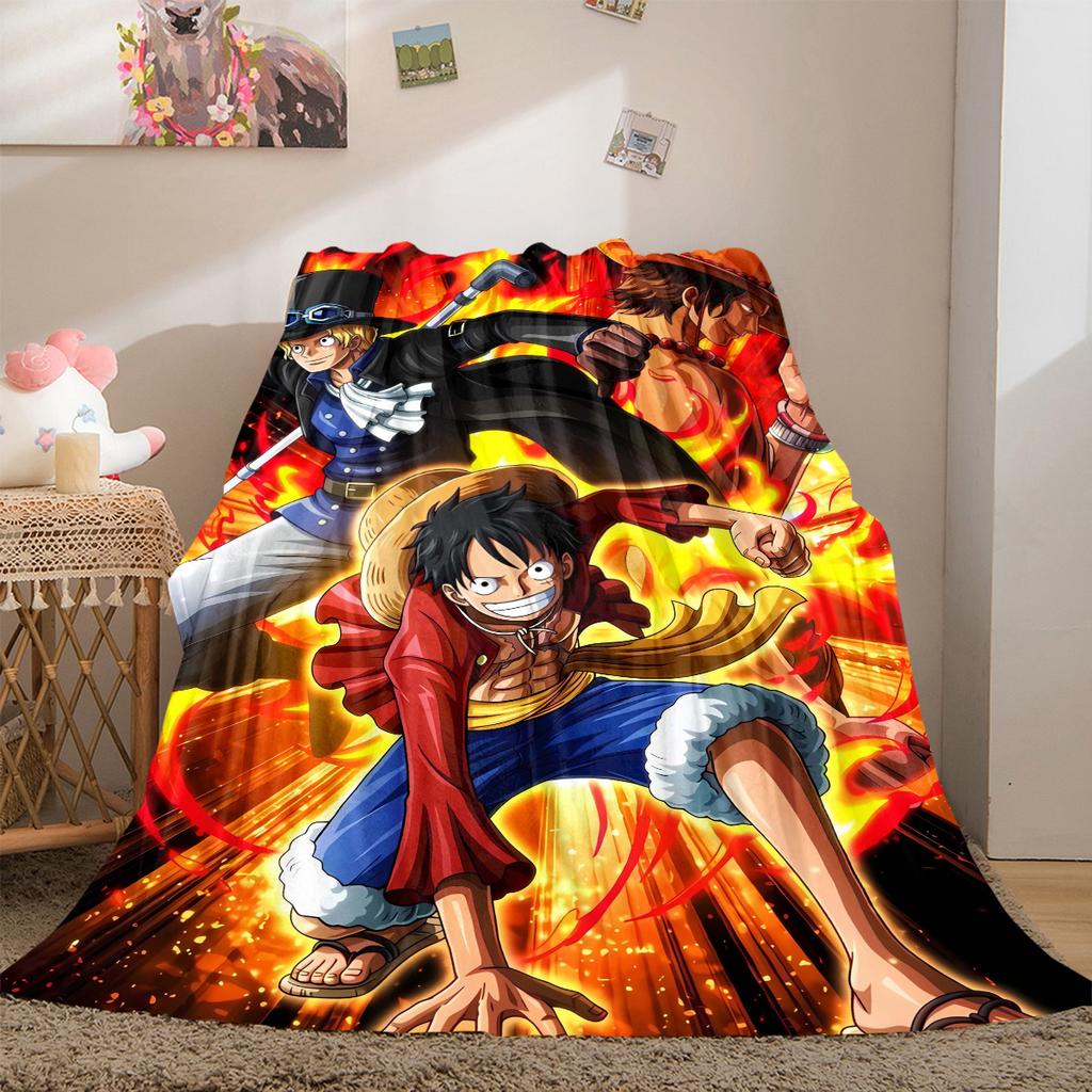 One Piece Anime Puzzle Print Blanket Warm Comfortable Flannel Cover For Bedrooms, Sofas, Beds, Chairs LXR167