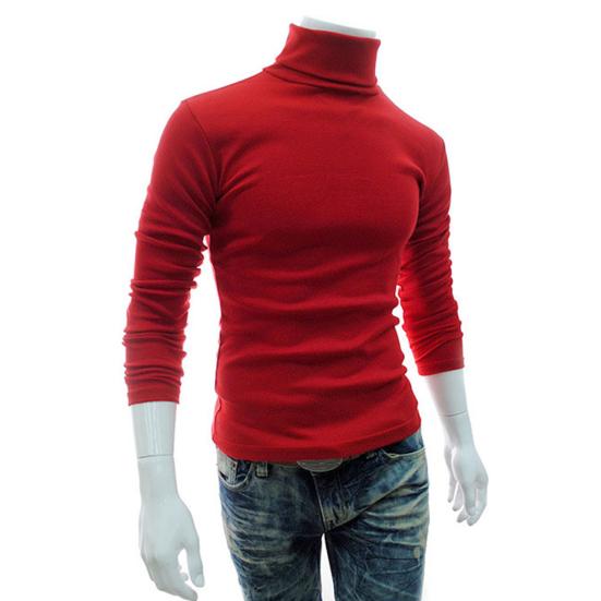Men Autumn Winter Solid Color Turtle Neck Cotton Pullover Thin Bottoming Shirt