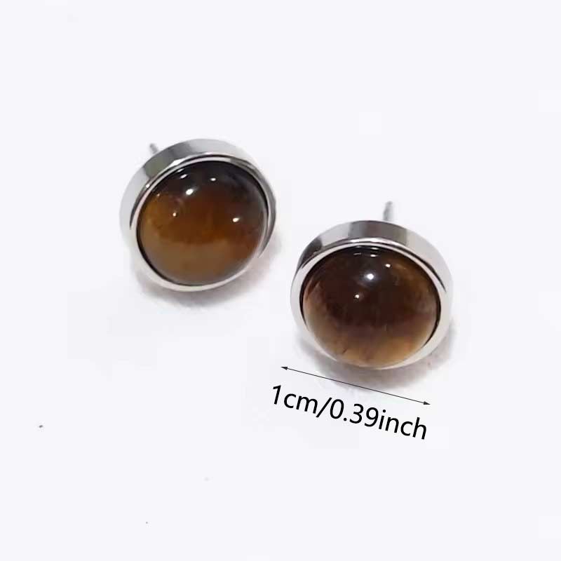 1pair Natural Stone Earrings Healing Crystal Quartzs Round Beads Steel Stud Fashion Ear Jewelry for Women Jewelry Gifts